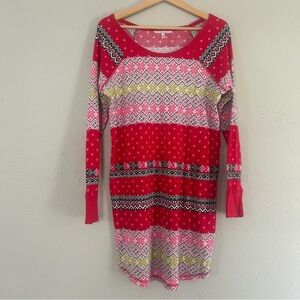 Victoria's Secret Red Long Sleeve Raglan Pajama Dress Sleepwear Holiday Comfy